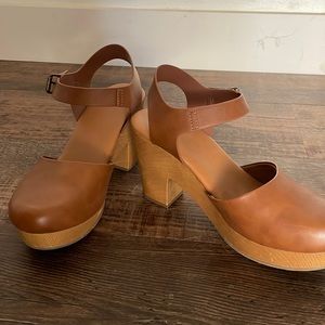 Faux Leather Brown Clog Heels
